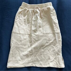 NWT cream beige Zara drawstring cotton sporty midi sweat skirt